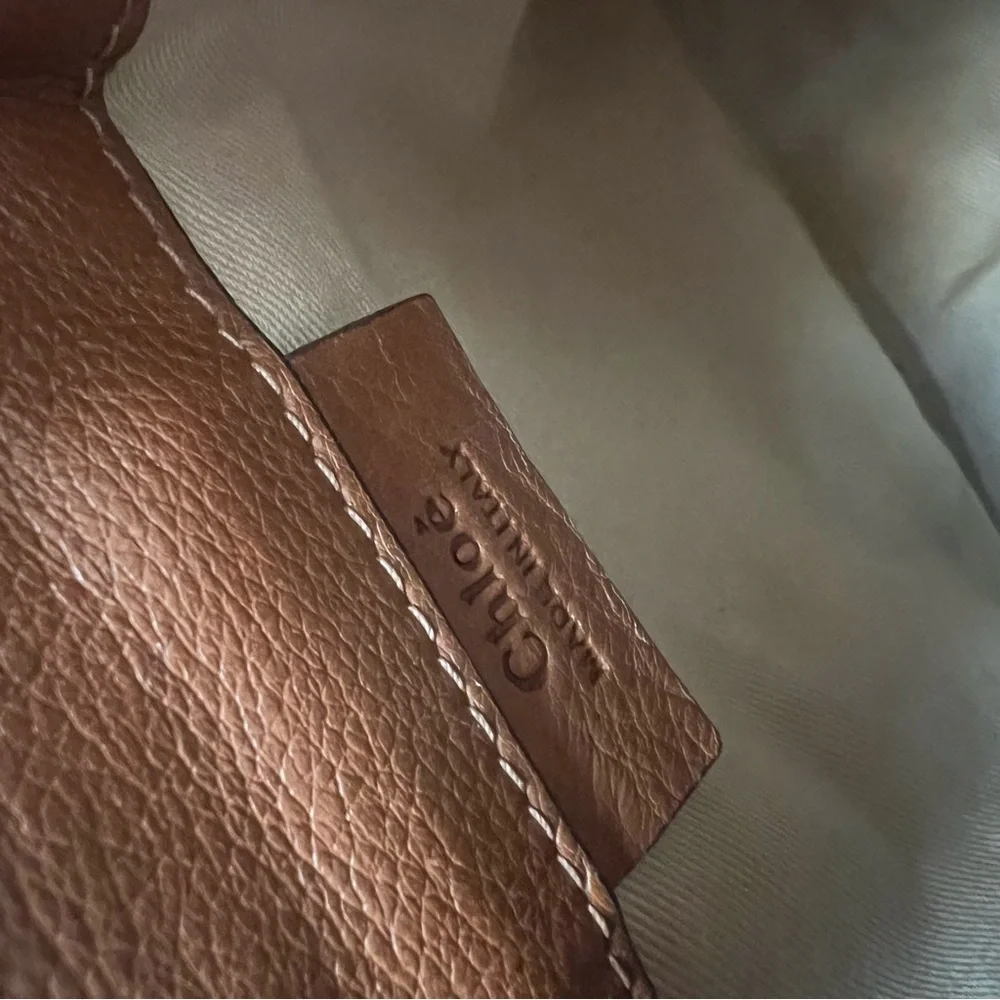 Chloe Faye Mini Backpack Tobacco Brown Suede Leather Gold Circle Hardware - Picture 10 of 15